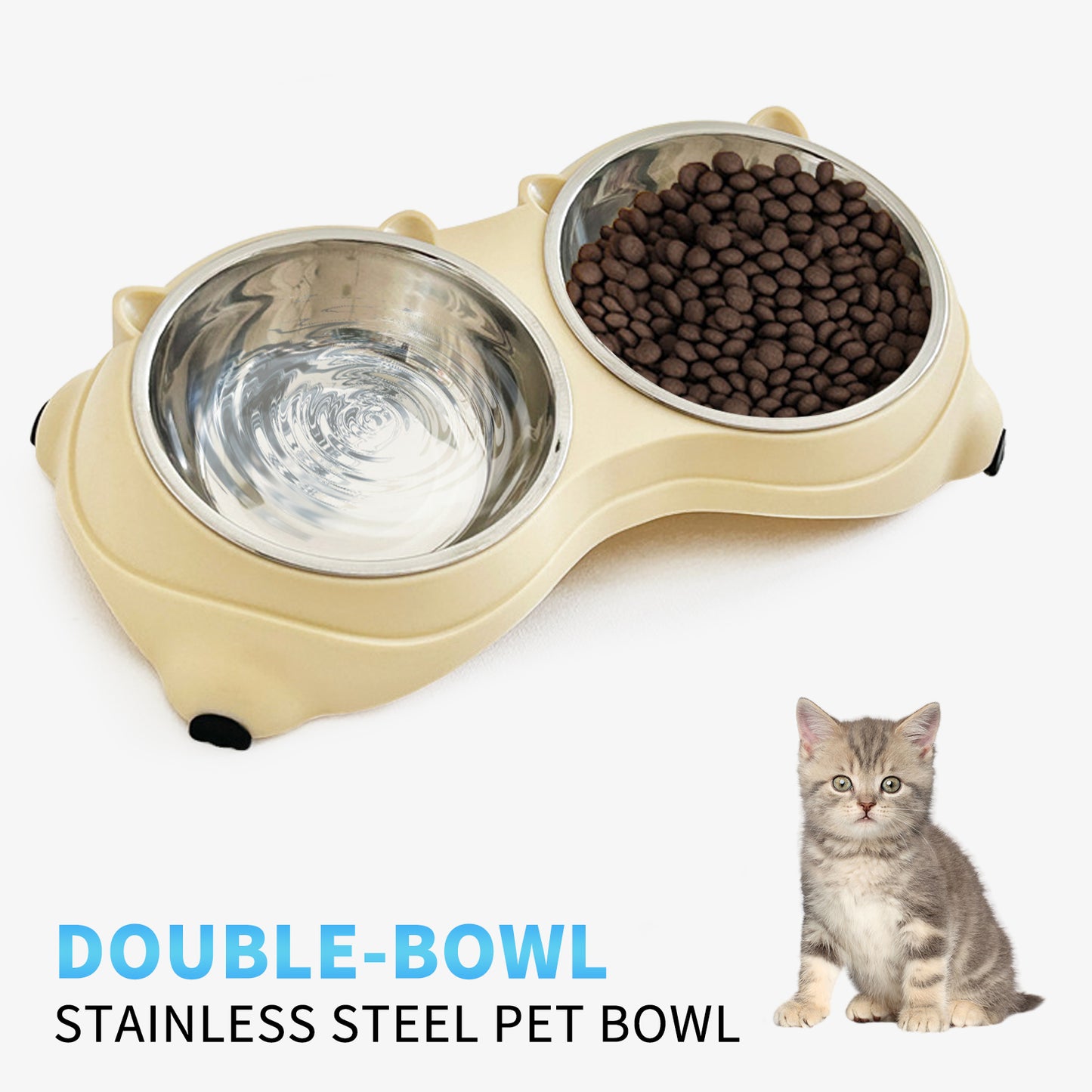 Double Stainless Steel Pet Bowl Set - Non-Slip Base for Cats & Dogs